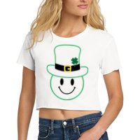St Patrick's Day Smiley Face Holiday Women's Crop Top Tee