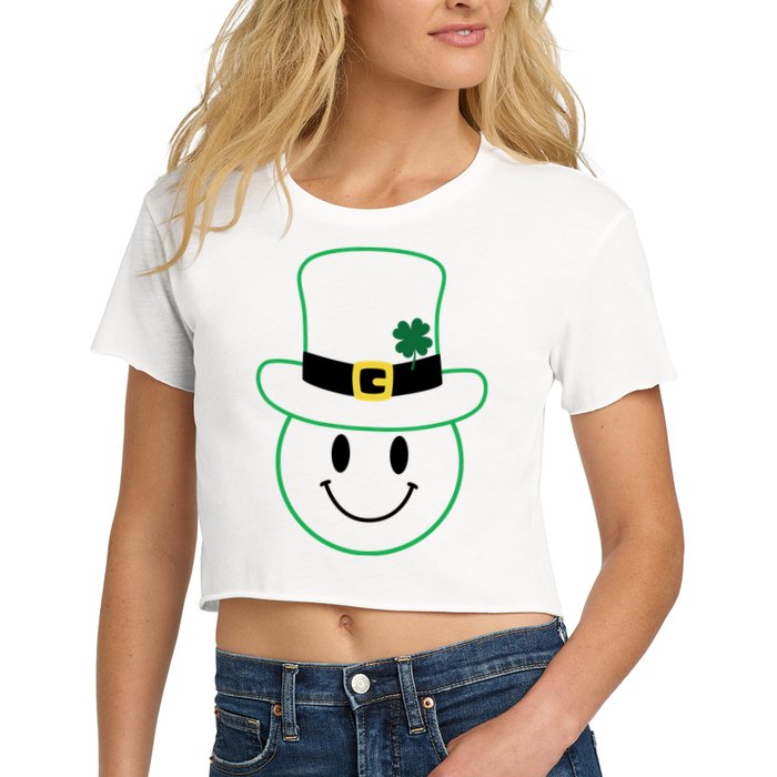 St Patrick's Day Smiley Face Holiday Women's Crop Top Tee