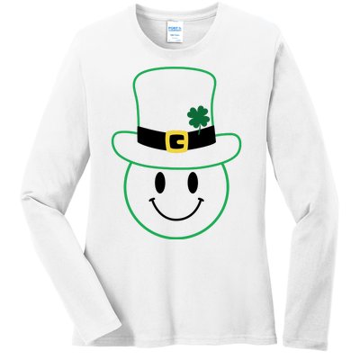 St Patrick's Day Smiley Face Holiday Ladies Long Sleeve Shirt