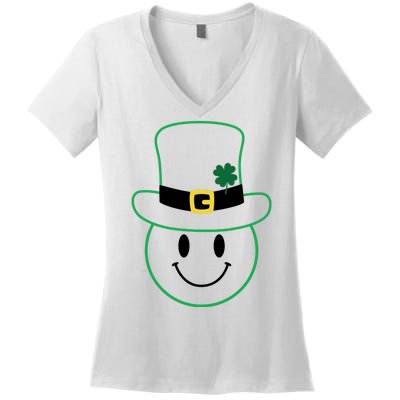 St Patrick's Day Smiley Face Holiday Women's V-Neck T-Shirt