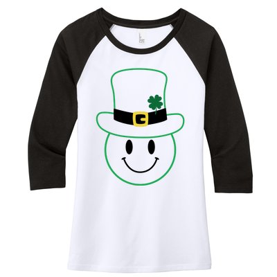 St Patrick's Day Smiley Face Holiday Women's Tri-Blend 3/4-Sleeve Raglan Shirt