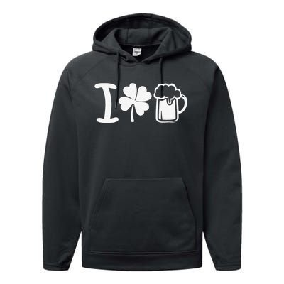 Saint Patrick's Day I Love Beer Gift Performance Fleece Hoodie