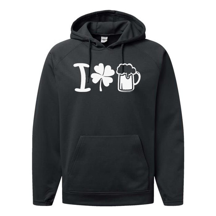 Saint Patrick's Day I Love Beer Gift Performance Fleece Hoodie