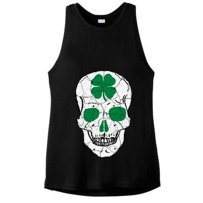 St Patrick's Day Clover Skull Ladies PosiCharge Tri-Blend Wicking Tank