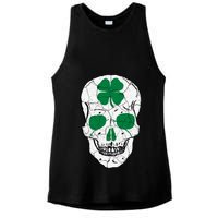 St Patrick's Day Clover Skull Ladies PosiCharge Tri-Blend Wicking Tank