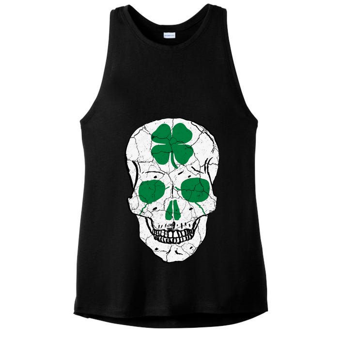St Patrick's Day Clover Skull Ladies PosiCharge Tri-Blend Wicking Tank