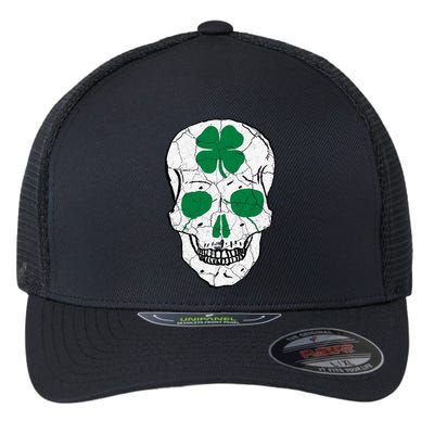 St Patrick's Day Clover Skull Flexfit Unipanel Trucker Cap
