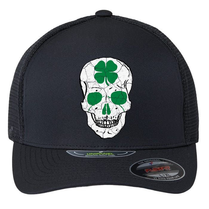 St Patrick's Day Clover Skull Flexfit Unipanel Trucker Cap