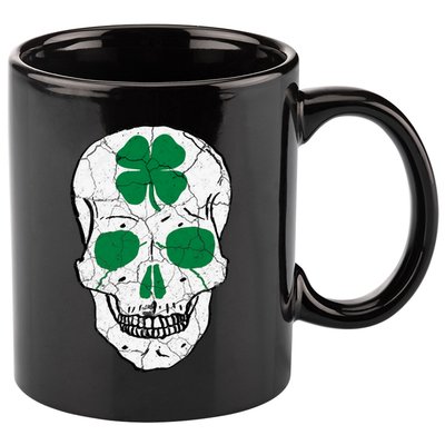 St Patrick's Day Clover Skull 11oz C Handle Ceramic Mug