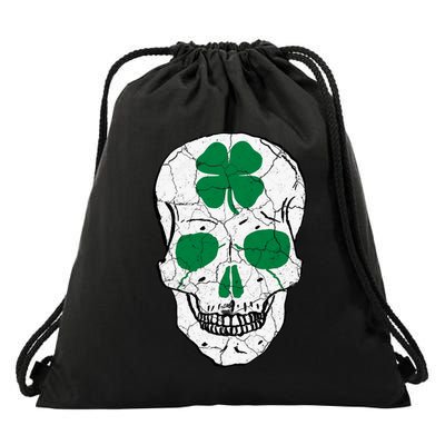 St Patrick's Day Clover Skull Drawstring Bag