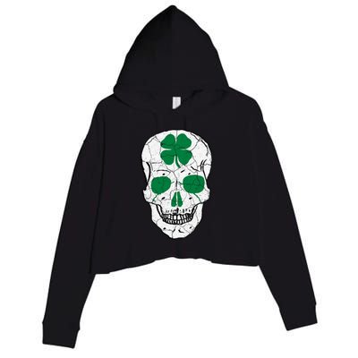 St Patrick's Day Clover Skull Crop Fleece Hoodie