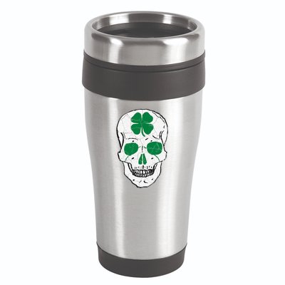 St Patrick's Day Clover Skull 16oz Travel Tumbler