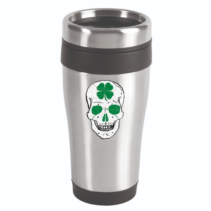 St Patrick's Day Clover Skull 16oz Travel Tumbler