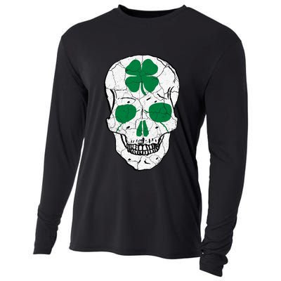 St Patrick's Day Clover Skull Cooling Performance Long Sleeve Crew