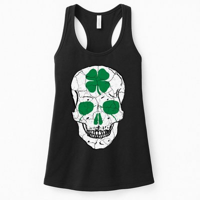 St Patrick's Day Clover Skull Womens Tank Top