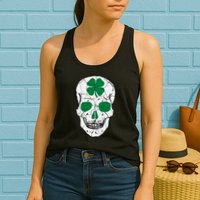 St Patrick's Day Clover Skull Womens Tank Top