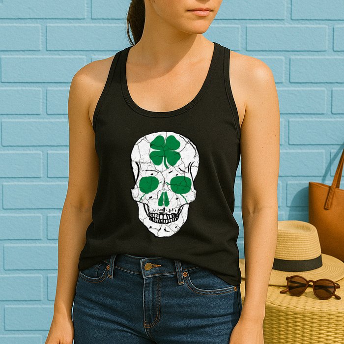 St Patrick's Day Clover Skull Womens Tank Top