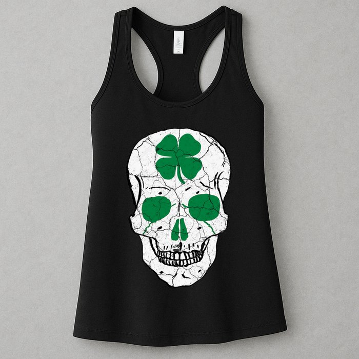 St Patrick's Day Clover Skull Womens Tank Top