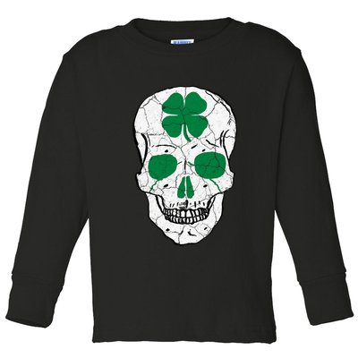St Patrick's Day Clover Skull Toddler Long Sleeve Shirt