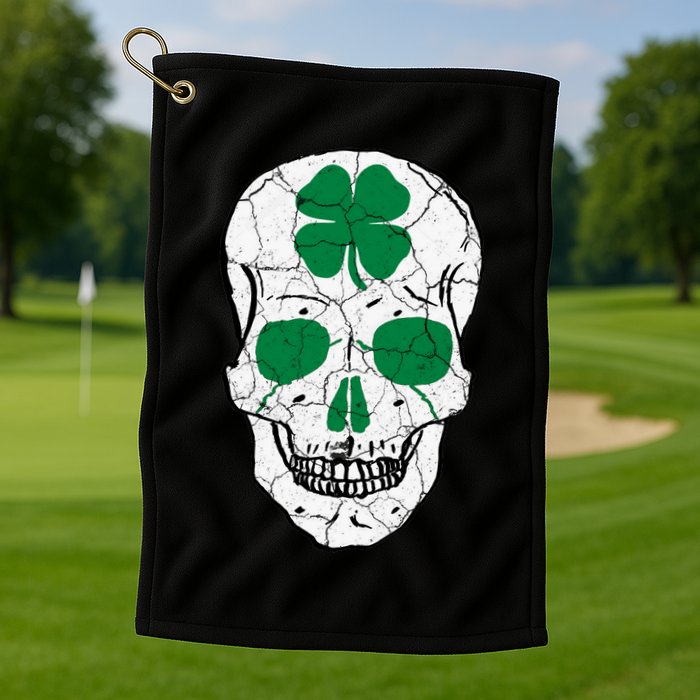 St Patrick's Day Clover Skull Golf Towel