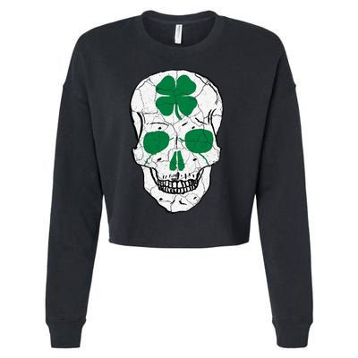 St Patrick's Day Clover Skull Cropped Pullover Crew