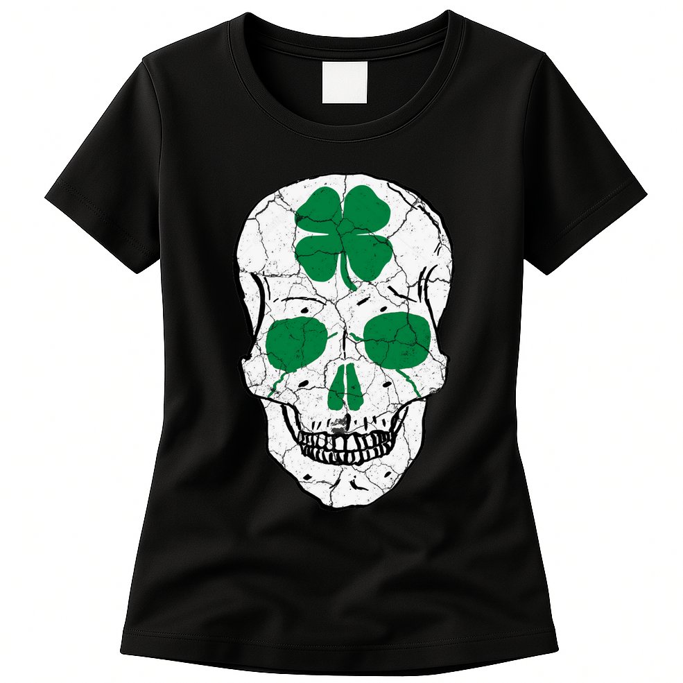 St Patrick's Day Clover Skull Womens T-Shirt
