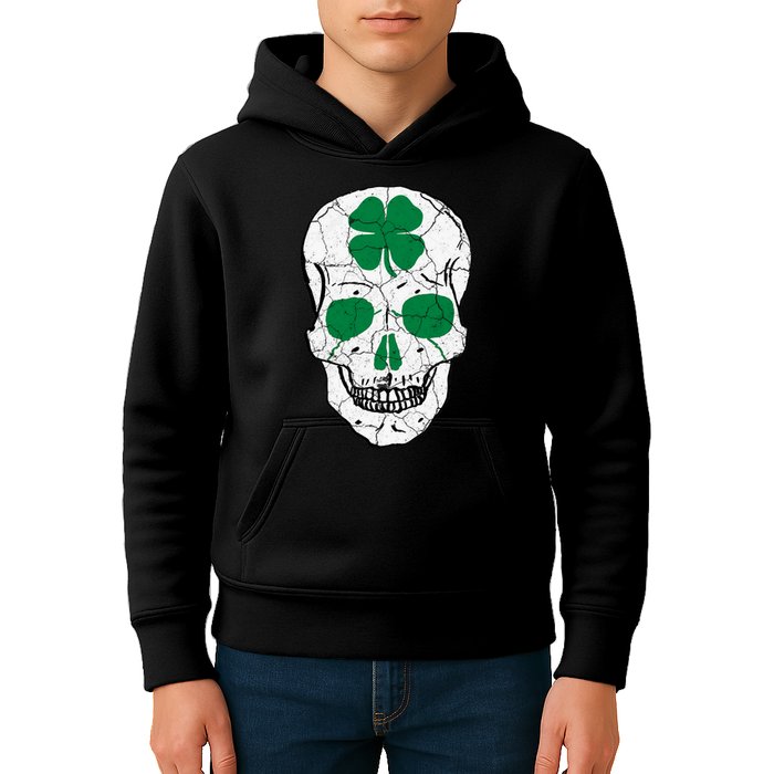 St Patrick's Day Clover Skull Kids Hoodie