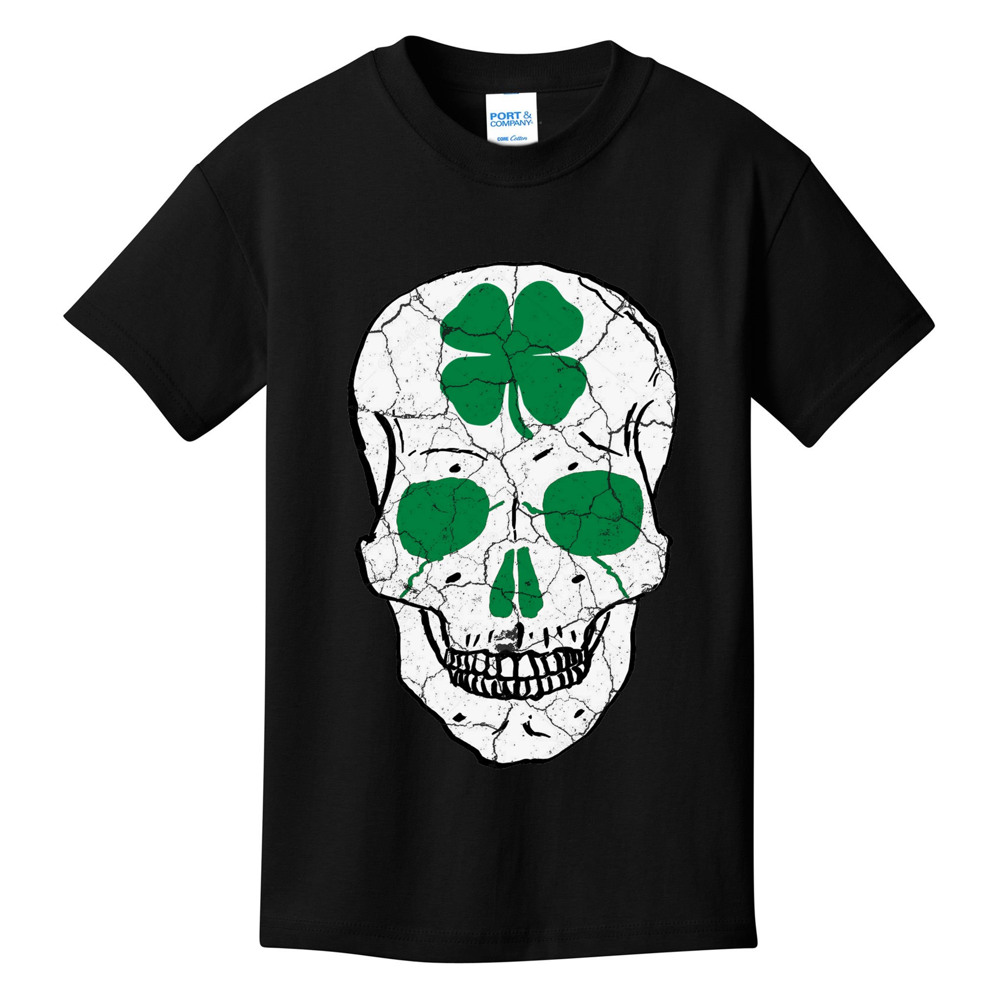 St Patrick's Day Clover Skull Kids T-Shirt