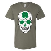 St Patrick's Day Clover Skull V-Neck T-Shirt
