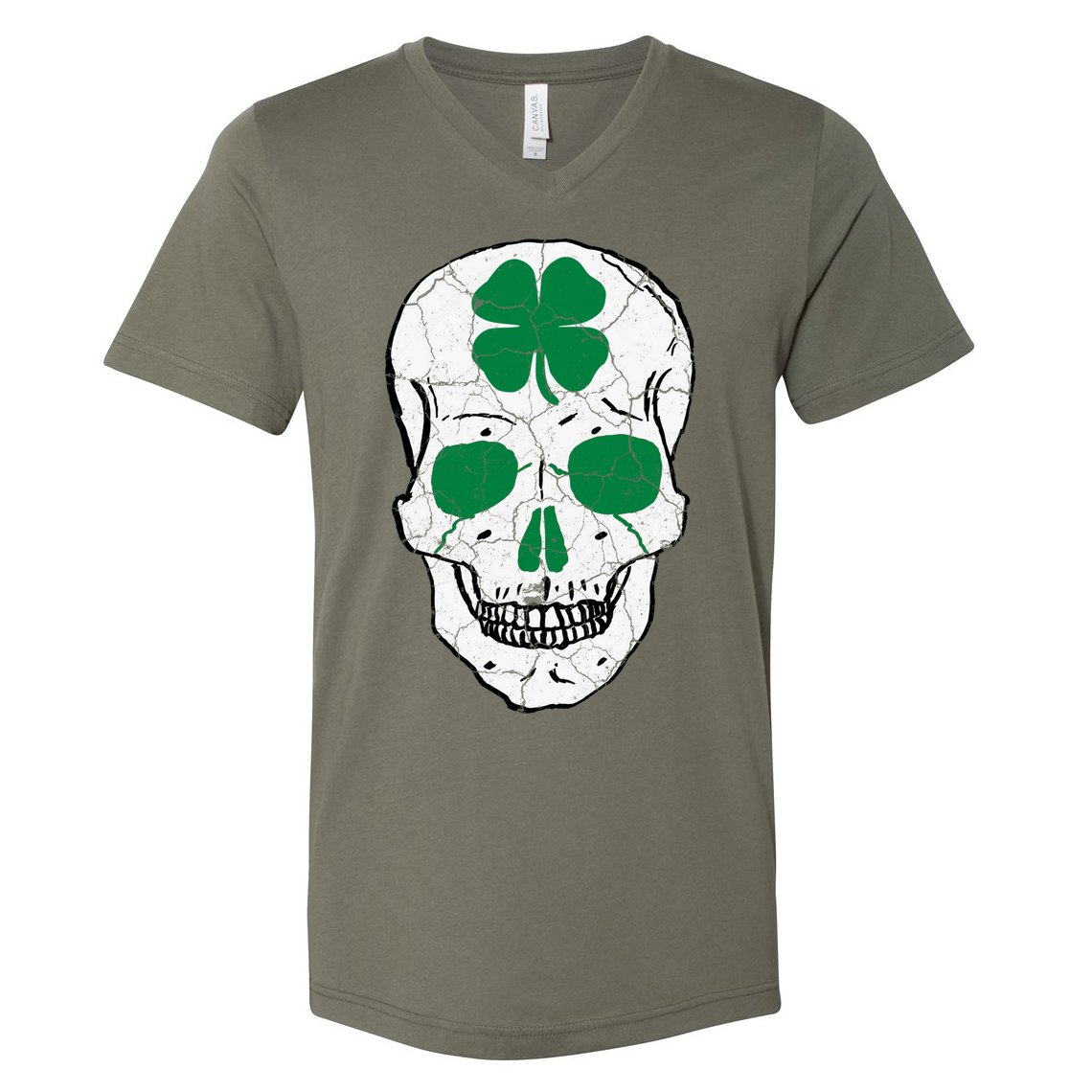 St Patrick's Day Clover Skull V-Neck T-Shirt