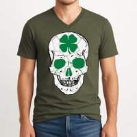 St Patrick's Day Clover Skull V-Neck T-Shirt