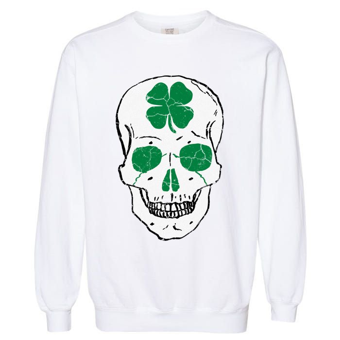 St Patrick's Day Clover Skull Garment-Dyed Sweatshirt