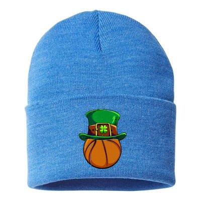 St Patricks Day Basketball Ball Irish Shamrock Gift Sustainable Knit Beanie