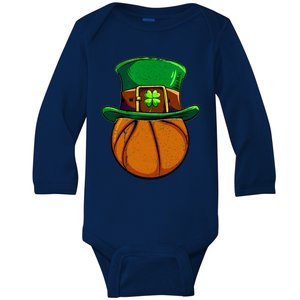 St Patricks Day Basketball Ball Irish Shamrock Gift Baby Long Sleeve Bodysuit