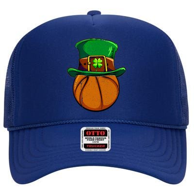 St Patricks Day Basketball Ball Irish Shamrock Gift High Crown Mesh Back Trucker Hat