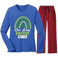 St Patricks Day One Lucky Pastry Chef Cool Gift Women's Long Sleeve Flannel Pajama Set 