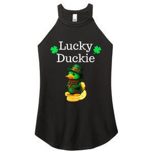 St Patrick's Day Lucky Duckie Retro Teacher Women's Perfect Tri Rocker Tank