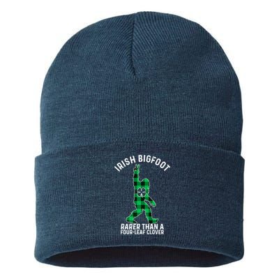 St Patricks Day Irish Bigfoot Sasquatch Saint Paddy's Clover Premium Sustainable Knit Beanie