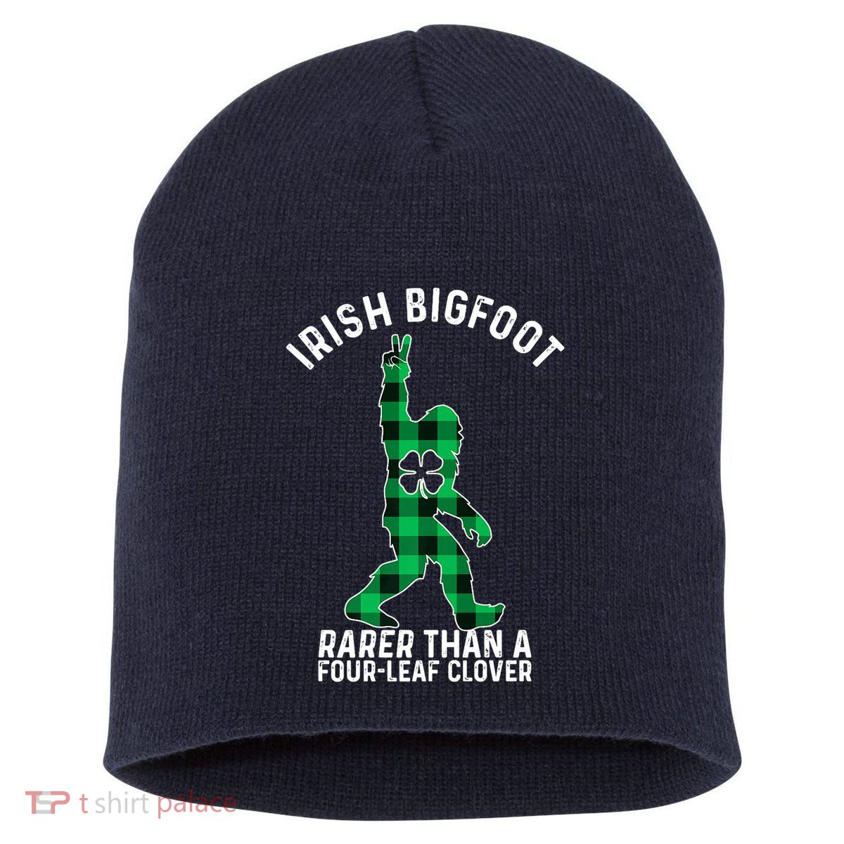 St Patricks Day Irish Bigfoot Sasquatch Saint Paddy's Clover Premium Short Acrylic Beanie