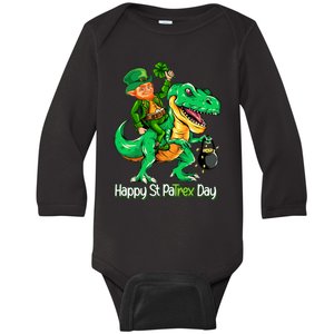 St Patricks Day Leprechaun Riding Dinosaur Gift Boy Baby Long Sleeve Bodysuit