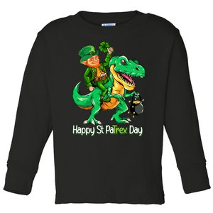 St Patricks Day Leprechaun Riding Dinosaur Gift Boy Toddler Long Sleeve Shirt