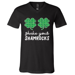 St Patrick's Day Shake Your Shamrocks Buffalo Plaid Clover V-Neck T-Shirt