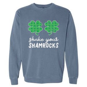 St Patrick's Day Shake Your Shamrocks Buffalo Plaid Clover Garment-Dyed Sweatshirt