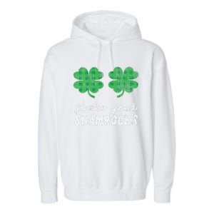 St Patrick's Day Shake Your Shamrocks Buffalo Plaid Clover Garment-Dyed Fleece Hoodie