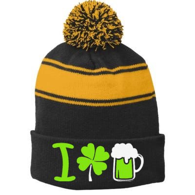 Saint Patrick's Day I Love Beer Stripe Pom Pom Beanie