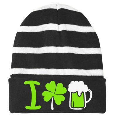 Saint Patrick's Day I Love Beer Striped Beanie with Solid Band