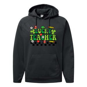 St Patricks Day Lucky Teacher Saint Paddys Groovy Performance Fleece Hoodie