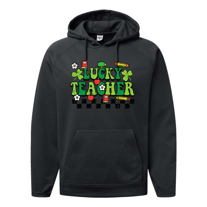 St Patricks Day Lucky Teacher Saint Paddys Groovy Performance Fleece Hoodie