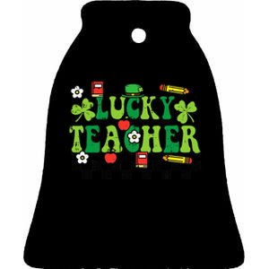 St Patricks Day Lucky Teacher Saint Paddys Groovy Ceramic Bell Ornament