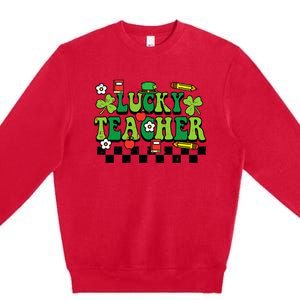 St Patricks Day Lucky Teacher Saint Paddys Groovy Premium Crewneck Sweatshirt